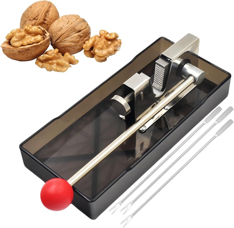 Frezonika Nut Crackers for All Nuts with 3 Picks Included, Stainless Steel Nutcracker for Black Walnuts Pecan Macadamia, Manual Adjustable Jaws Nutcracker Tool (Silver) - Image 1